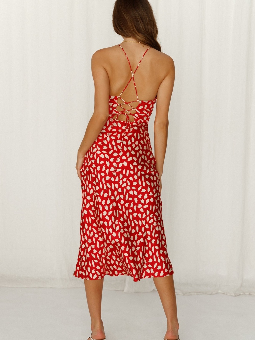 Hello Molly Red and White Printed Midi Slip Dress - Picture 4 of 12